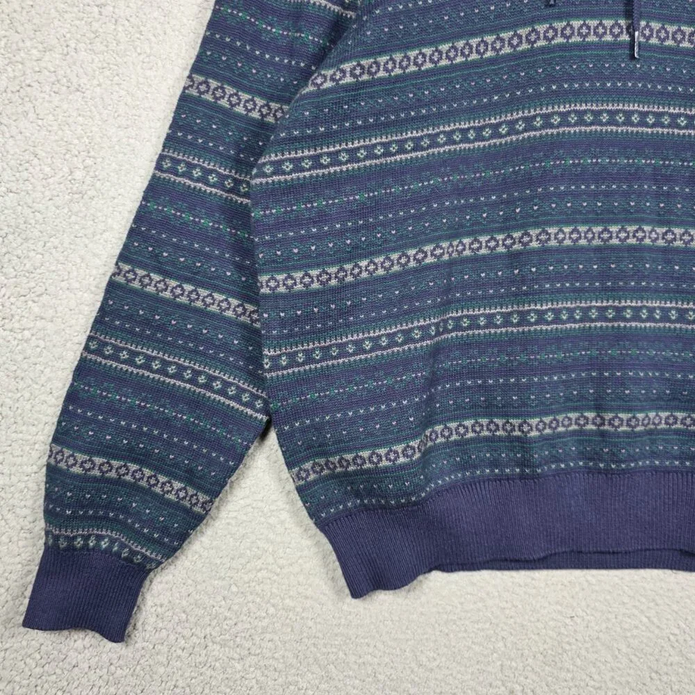 Izod Sweater Mens Size XL Navy Green Cable Knit‎ Fairisle Hoodie Classic Chunky